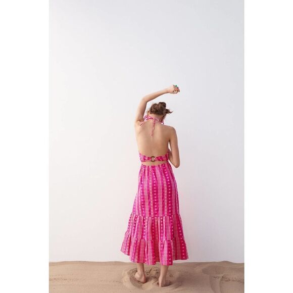 ZARA FUCHSIA OPENWORK EMBROIDERED DRESS NEW - Picture 8 of 9
